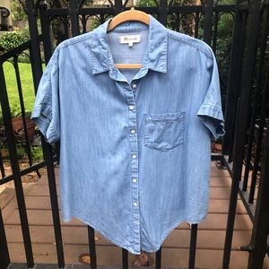 Madewell Denim Short Sleeve Tie Front Shirt